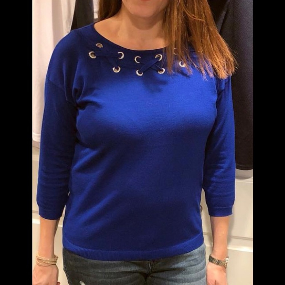 Royal blue cross cross design sweater